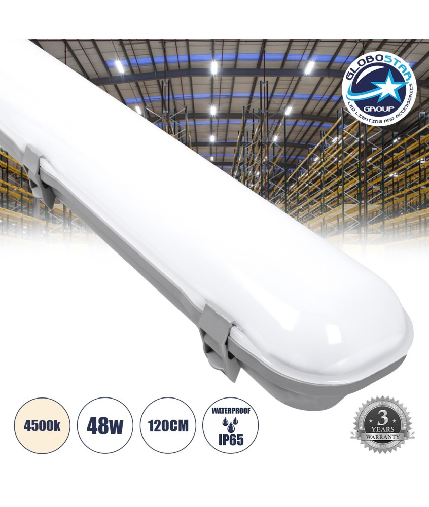 GloboStar® 60174 LED Γραμμικό Βιομηχανικό Φωτιστικό Tri-Proof 120cm 48W 5522lm 120° AC 220-240V Αδιάβροχο IP65 Μ120 x Π10,5 x Υ8cm Φυσικό Λευκό 4500K - 3 Χρόνια Εγγύηση